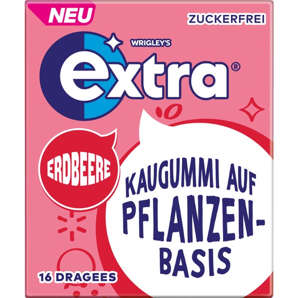 EXTRA Kaugummi auf Pflanzenbasis Erdbeere 16 Stück